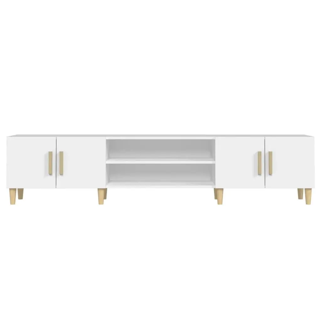Engineered Wood TV Cabinet White 180x31.5x40cm 4 Doors 4 Compartments Storage Display Surface