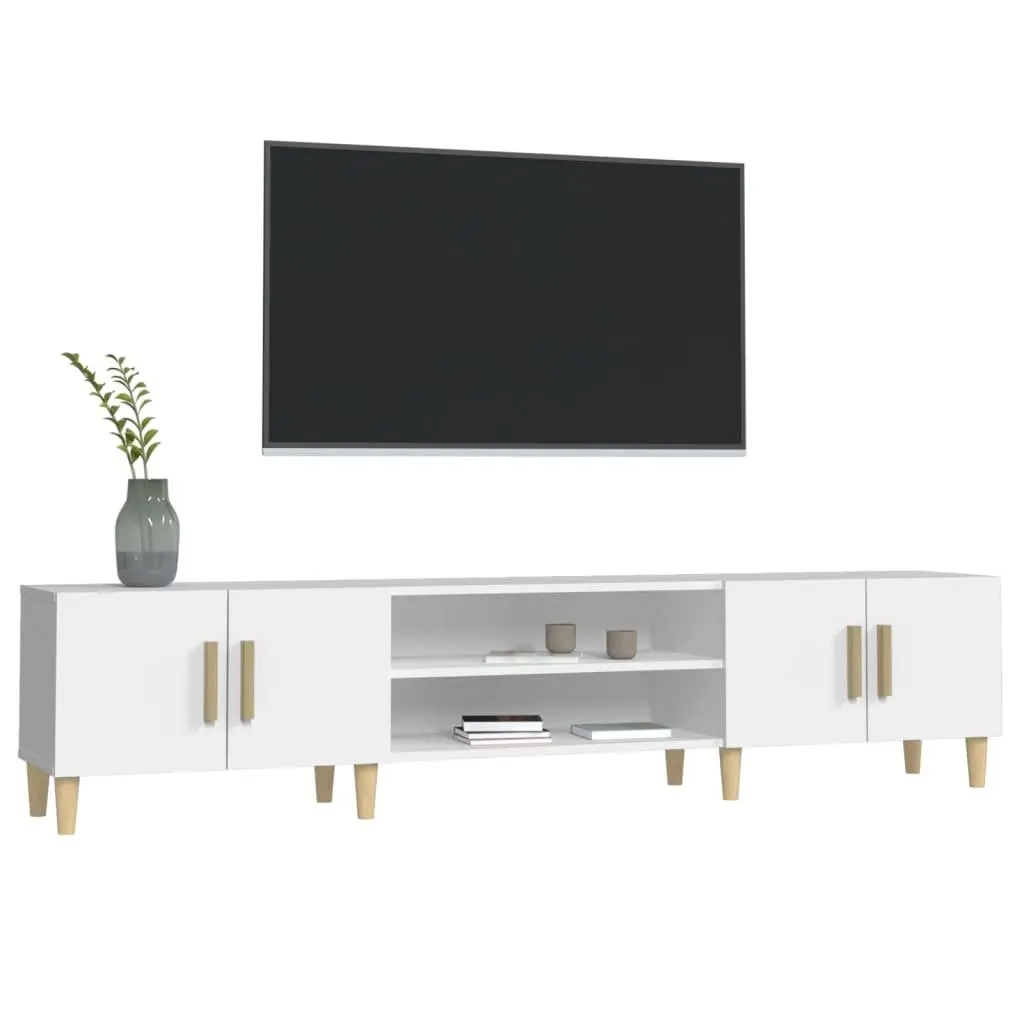 Engineered Wood TV Cabinet White 180x31.5x40cm 4 Doors 4 Compartments Storage Display Surface
