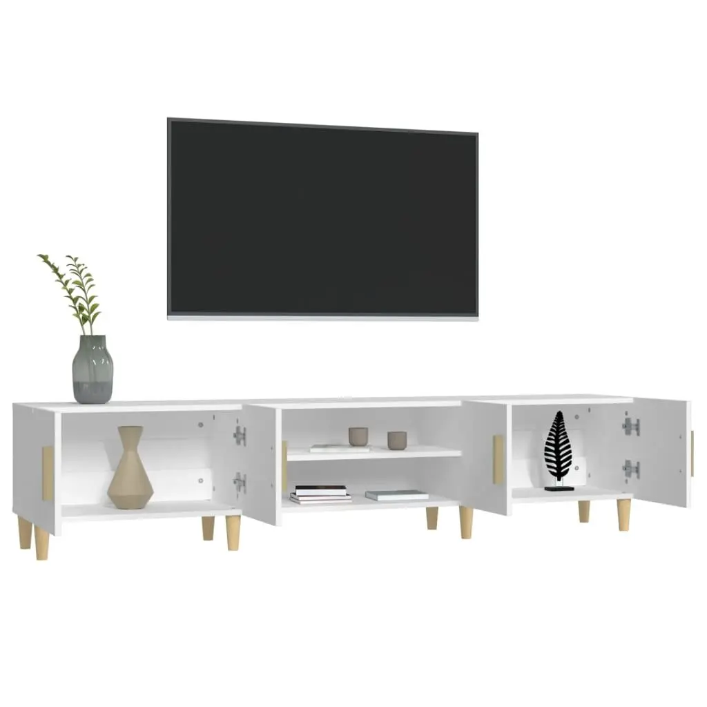 Engineered Wood TV Cabinet White 180x31.5x40cm 4 Doors 4 Compartments Storage Display Surface