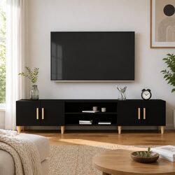 Compact and Durable 180cm Black TV Cabinet for Your Living Room