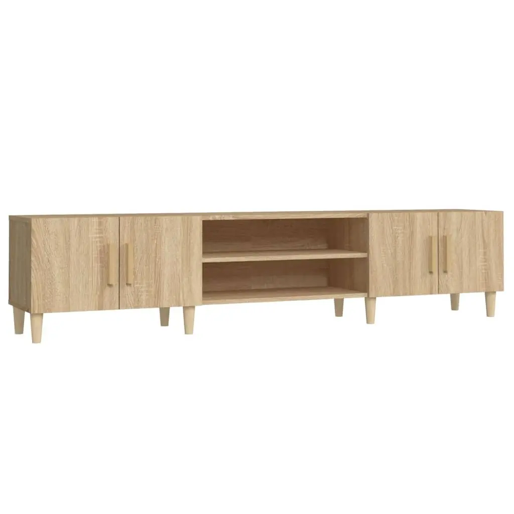TV Cabinet Brown Engineered Wood 4 Compartment 4 Door Media Unit Storage Furniture