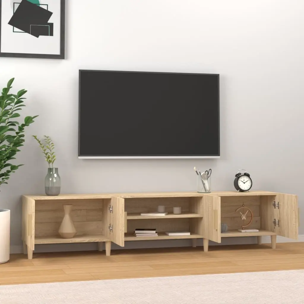 TV Cabinet Brown Engineered Wood 4 Compartment 4 Door Media Unit Storage Furniture