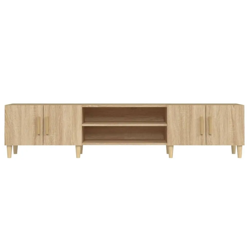 TV Cabinet Brown Engineered Wood 4 Compartment 4 Door Media Unit Storage Furniture