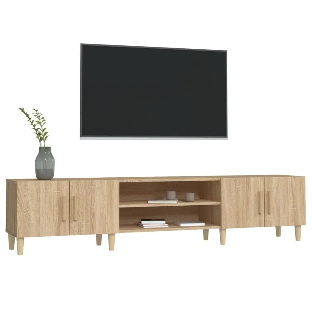 TV Cabinet Brown Engineered Wood 4 Compartment 4 Door Media Unit Storage Furniture