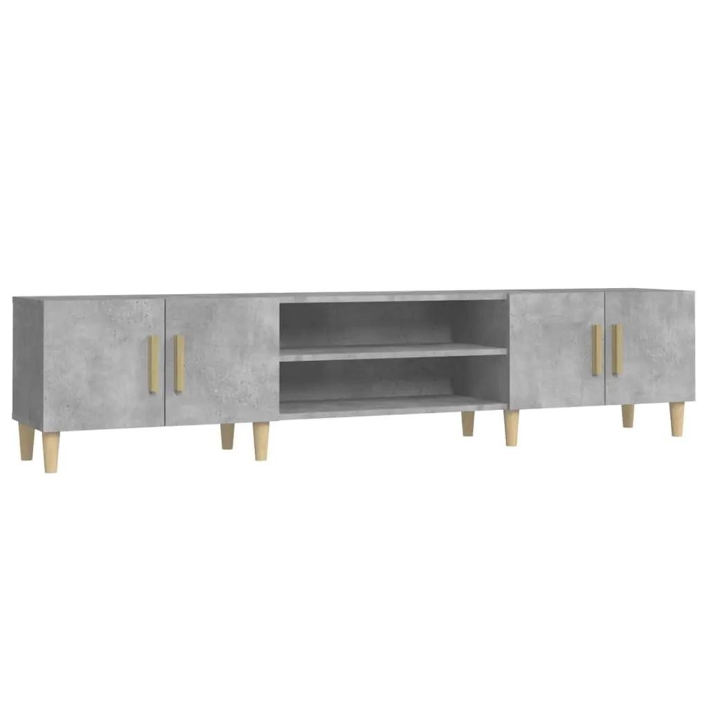 TV Cabinet Grey Engineered Wood 4 Compartments 4 Doors Media Storage Unit