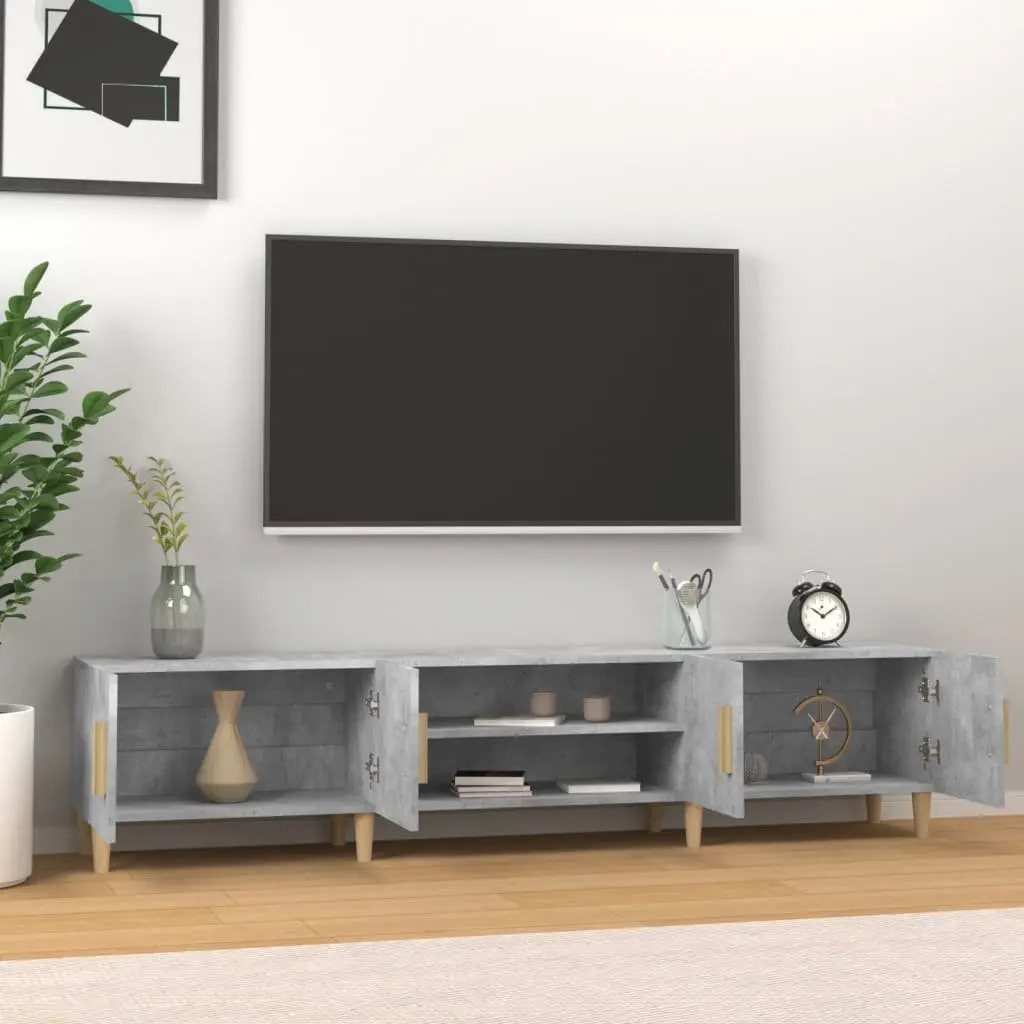 TV Cabinet Grey Engineered Wood 4 Compartments 4 Doors Media Storage Unit