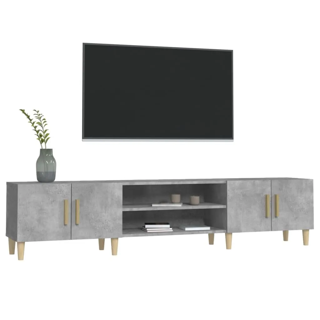 TV Cabinet Grey Engineered Wood 4 Compartments 4 Doors Media Storage Unit