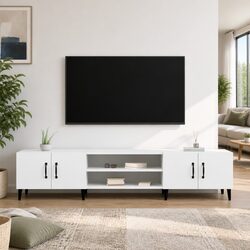Concise and Sleek White TV Cabinet with 4 Doors