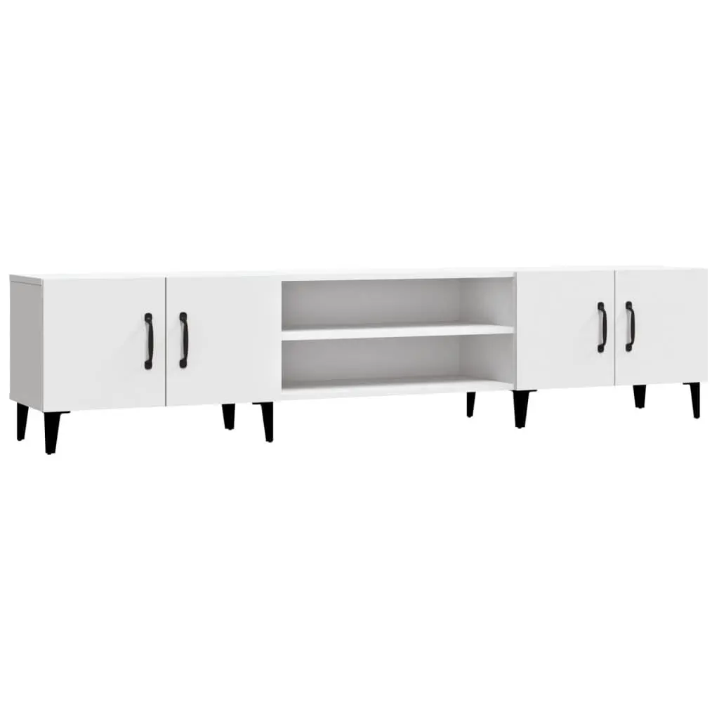 TV Cabinet White Engineered Wood Storage Unit 4 Door 4 Compartment Furniture