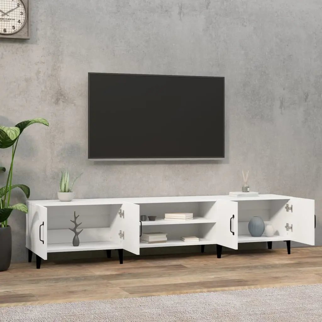 TV Cabinet White Engineered Wood Storage Unit 4 Door 4 Compartment Furniture