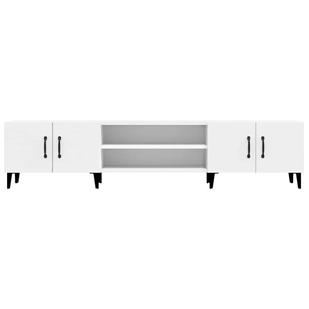 TV Cabinet White Engineered Wood Storage Unit 4 Door 4 Compartment Furniture