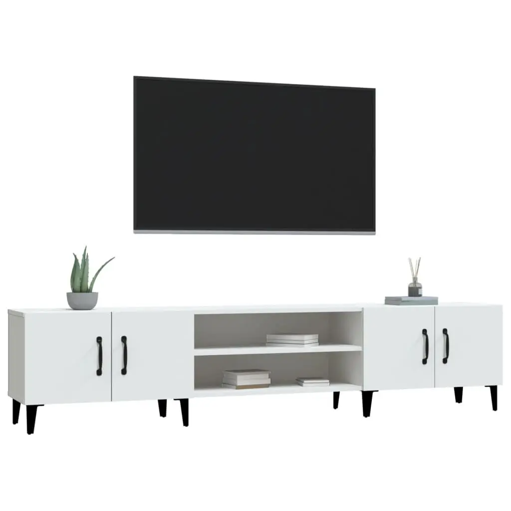 TV Cabinet White Engineered Wood Storage Unit 4 Door 4 Compartment Furniture