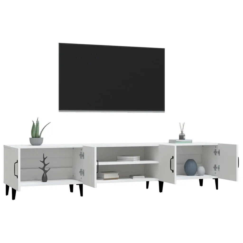 TV Cabinet White Engineered Wood Storage Unit 4 Door 4 Compartment Furniture