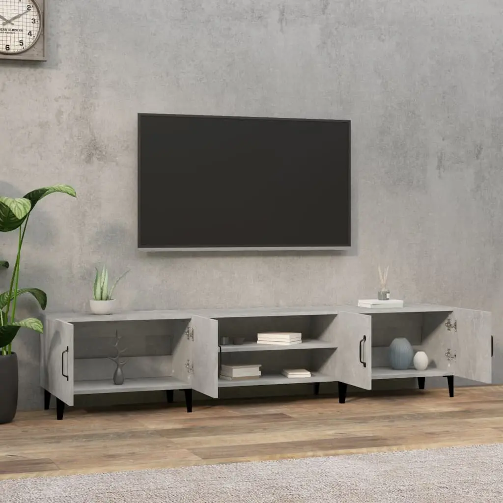 Grey TV Cabinet Engineered Wood Storage Unit with 4 Doors and 4 Compartments for Organized Living Room Display