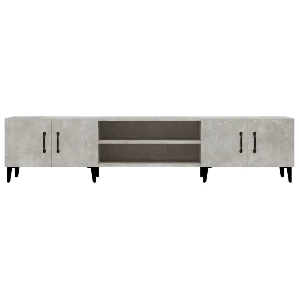 Grey TV Cabinet Engineered Wood Storage Unit with 4 Doors and 4 Compartments for Organized Living Room Display