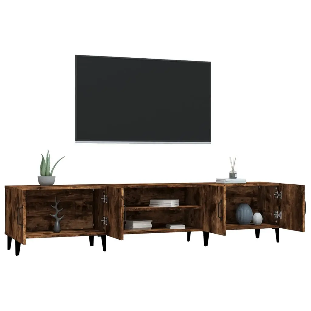 TV Cabinet Brown 180x31.5x40 cm Engineered Wood Storage Unit with 4 Doors and Metal Feet