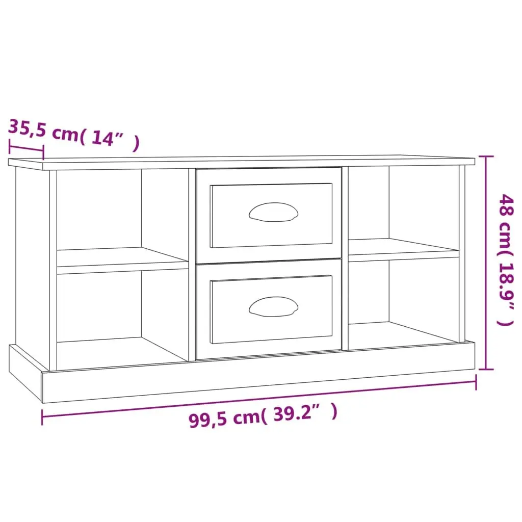 TV Cabinet High Gloss White Engineered Wood 4 Open Compartments 2 Drawers