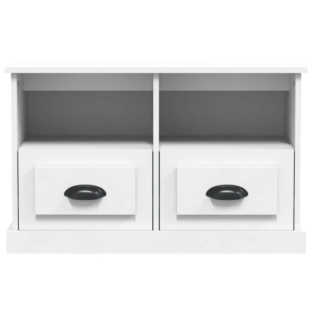 Engineered Wood TV Cabinet White 80x35x50cm Storage Unit with Drawers and Open Compartments
