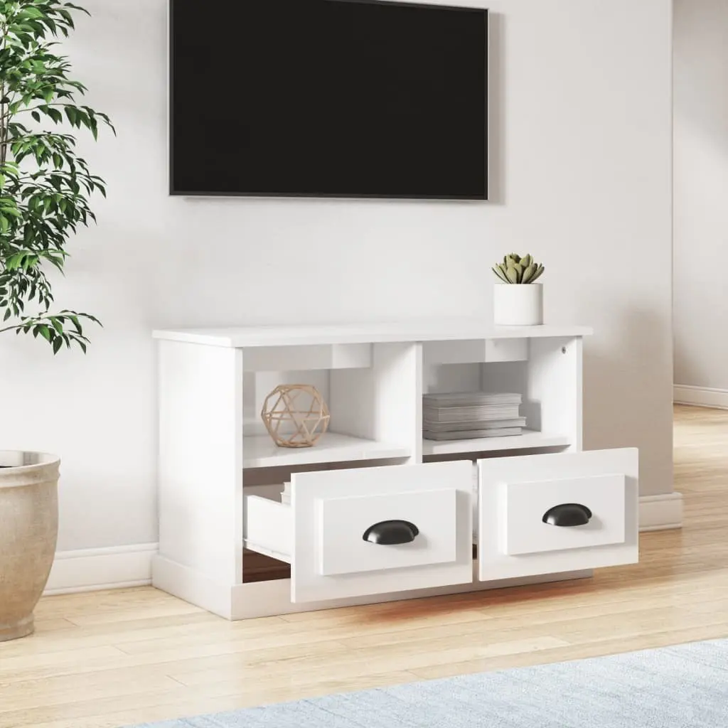 TV Cabinet White High Gloss 80x35x50cm Engineered Wood Storage Drawers