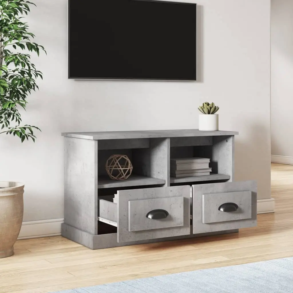 Grey TV Cabinet Engineered Wood 2 Drawers 2 Open Compartments Compact Storage Unit