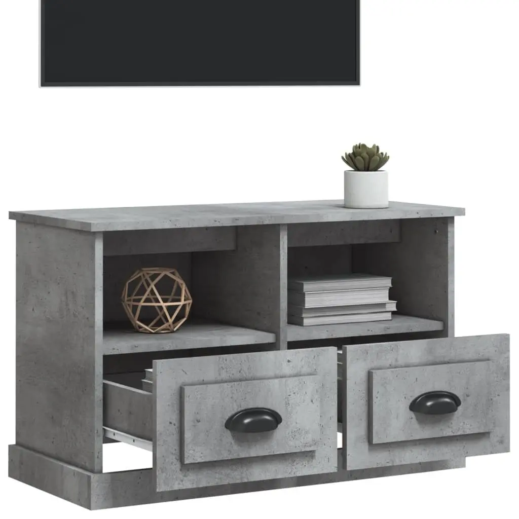 Grey TV Cabinet Engineered Wood 2 Drawers 2 Open Compartments Compact Storage Unit