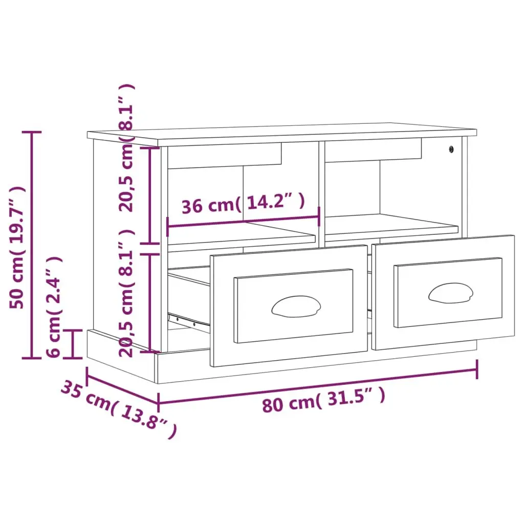 Grey TV Cabinet Engineered Wood 2 Drawers 2 Open Compartments Compact Storage Unit