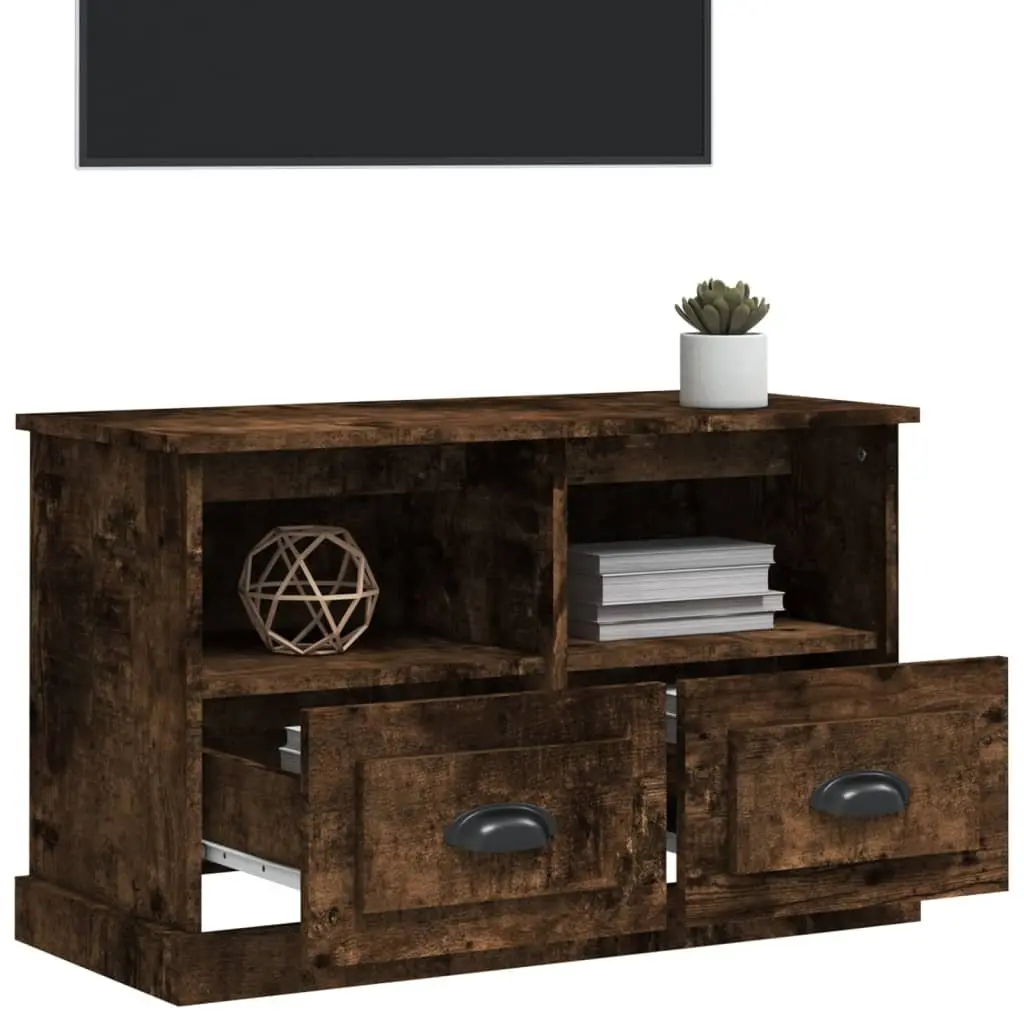 TV Cabinet Brown Engineered Wood 80L x 35W x 50H cm with 2 Drawers and 2 Open Compartments for Storage and Display