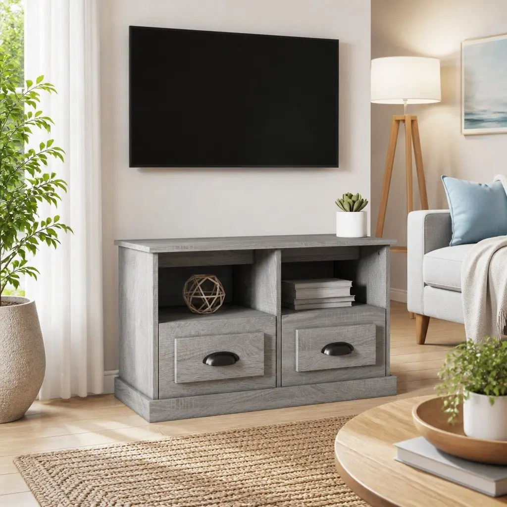 TV Cabinet Grey 80x35x50cm Engineered Wood Storage Unit Drawers