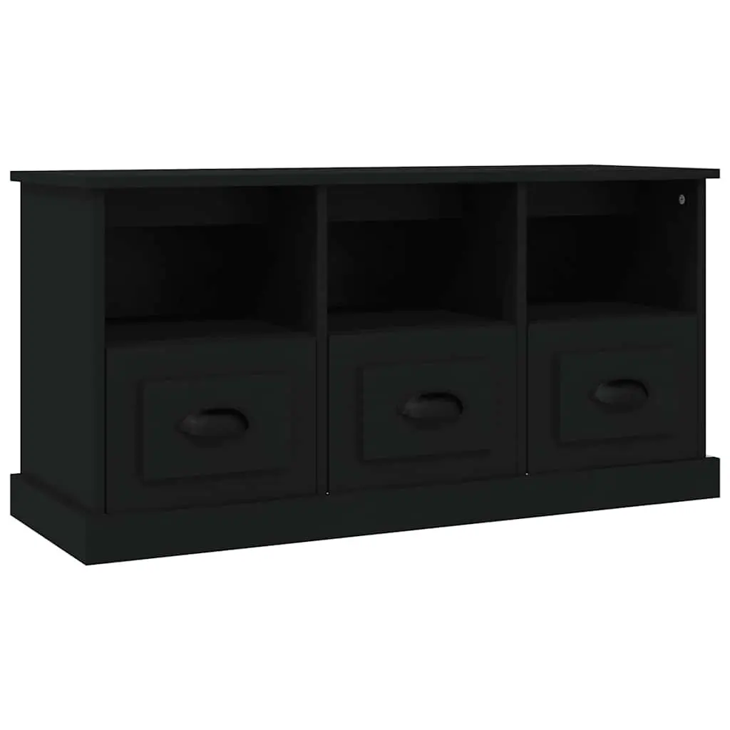 TV Cabinet Black Engineered Wood TV Unit with Drawers Storage Display Stand