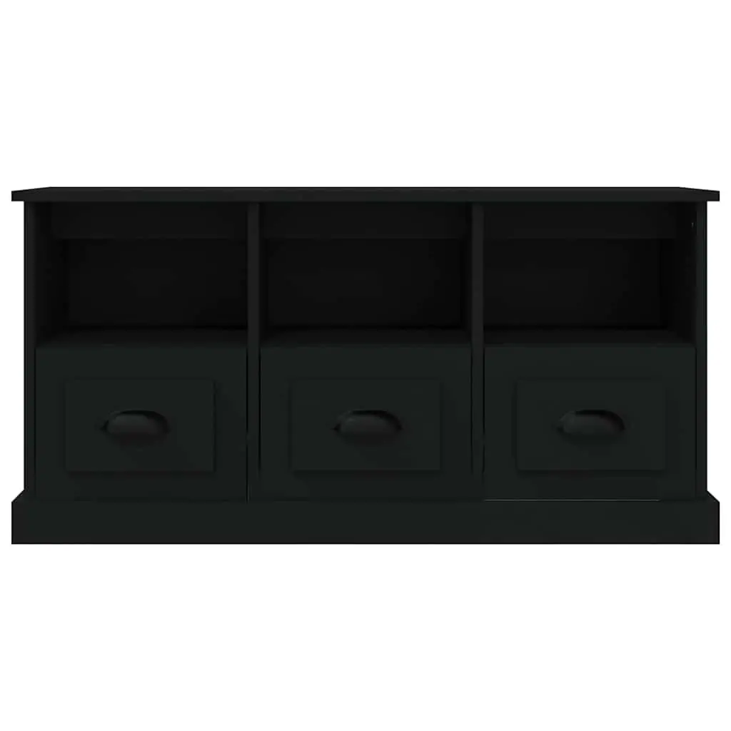 TV Cabinet Black Engineered Wood TV Unit with Drawers Storage Display Stand