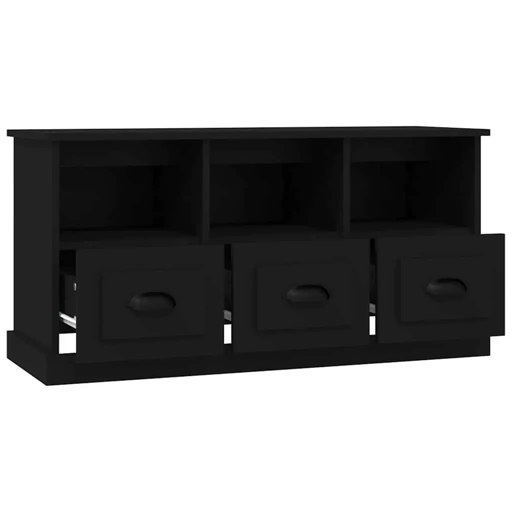TV Cabinet Black Engineered Wood TV Unit with Drawers Storage Display Stand