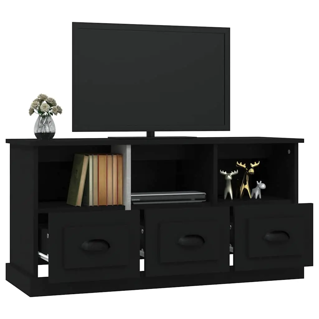 TV Cabinet Black Engineered Wood TV Unit with Drawers Storage Display Stand