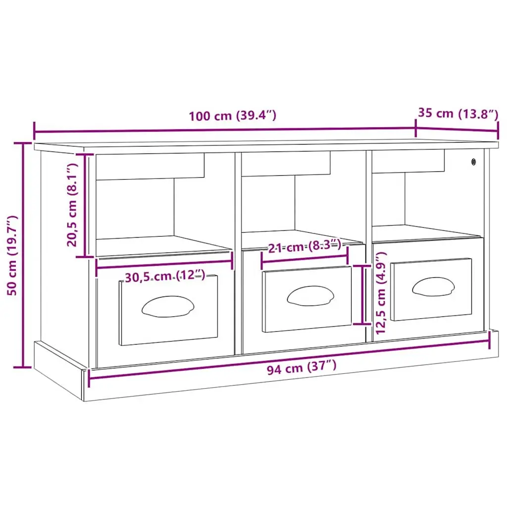 TV Cabinet Black Engineered Wood TV Unit with Drawers Storage Display Stand