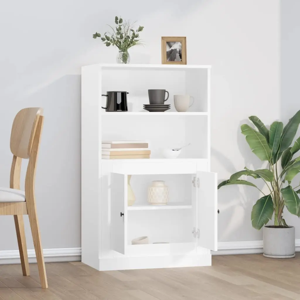 Highboard White Engineered Wood Storage Cabinet 60 x 35.5 x 103.5 cm Ample Storage Display Surface