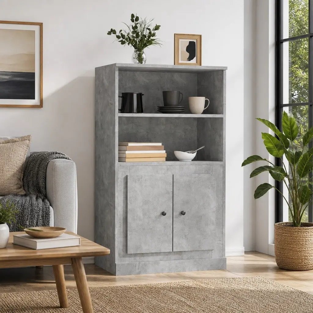 Sideboard Grey Engineered Wood 60x35.5x103.5 cm Storage Cabinet