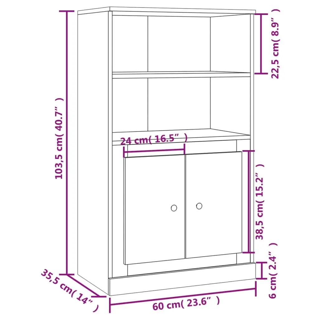 Sideboard Grey Engineered Wood 60x35.5x103.5 cm Storage Cabinet
