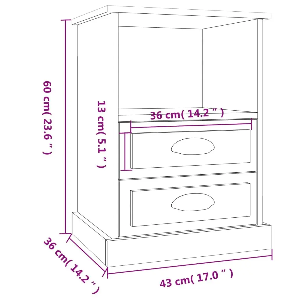 Bedside Cabinets White 43x36x60 cm 2 Drawers Open Compartment Storage