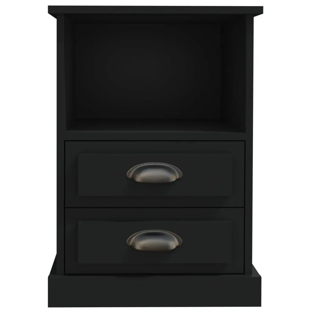 Black Bedside Cabinets 2 Piece Engineered Wood Nightstands with Drawers and Open Compartment 43x36x60 cm for Organized Bedroom Storage