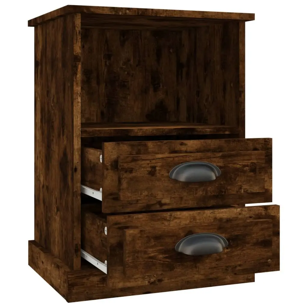 Brown Bedside Cabinets 2 Drawer 1 Open Compartment Engineered Wood 43x36x60 cm