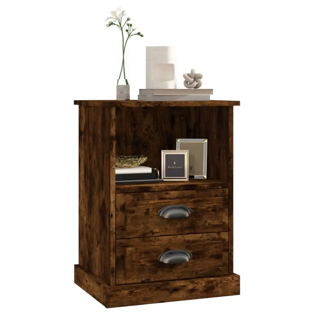 Brown Bedside Cabinets 2 Drawer 1 Open Compartment Engineered Wood 43x36x60 cm