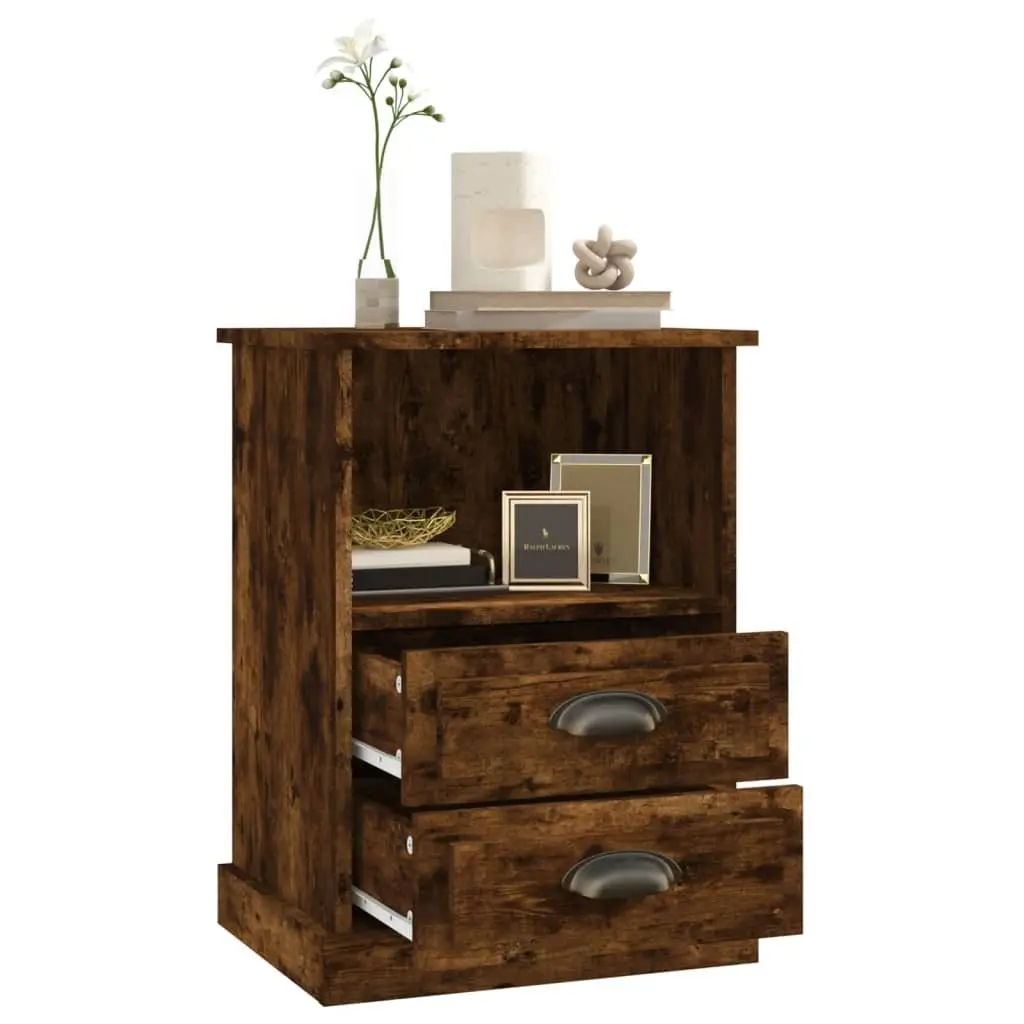 Brown Bedside Cabinets 2 Drawer 1 Open Compartment Engineered Wood 43x36x60 cm