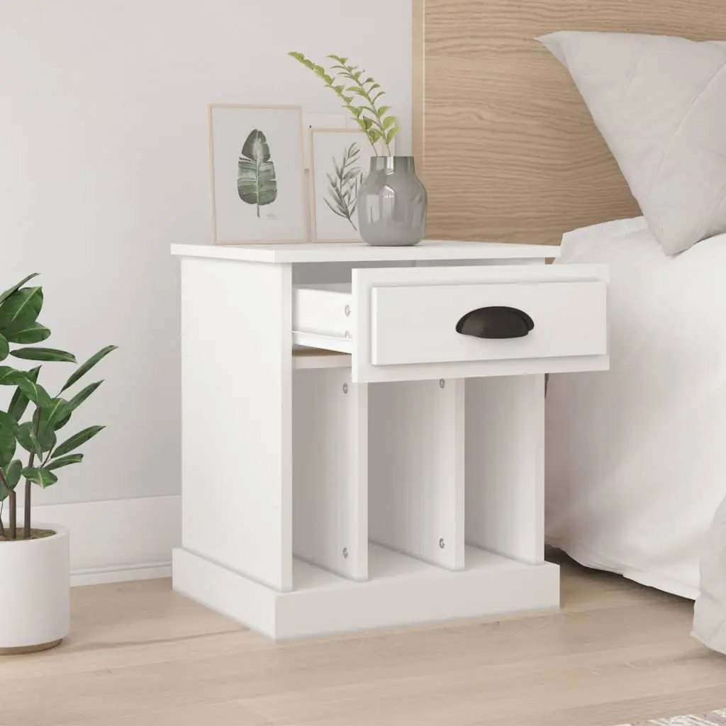 Bedside Cabinet White 2 Piece Drawer Storage Compartments Side Table