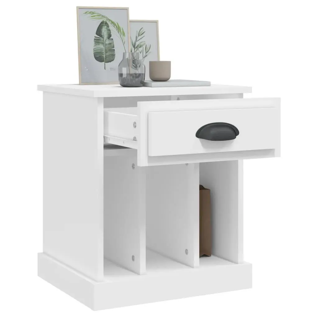 Bedside Cabinet White 2 Piece Drawer Storage Compartments Side Table