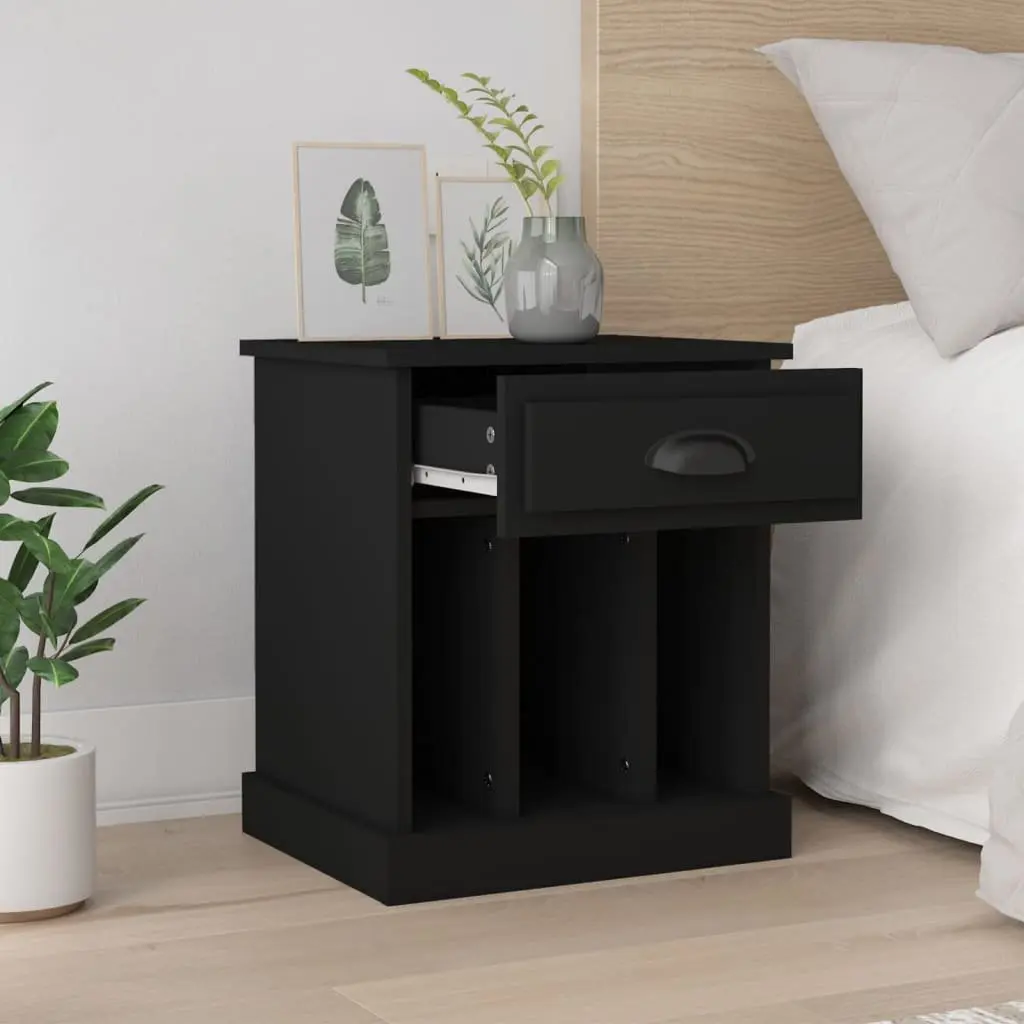 Bedside Table Black 43x36x50 cm Storage Drawer Compartments