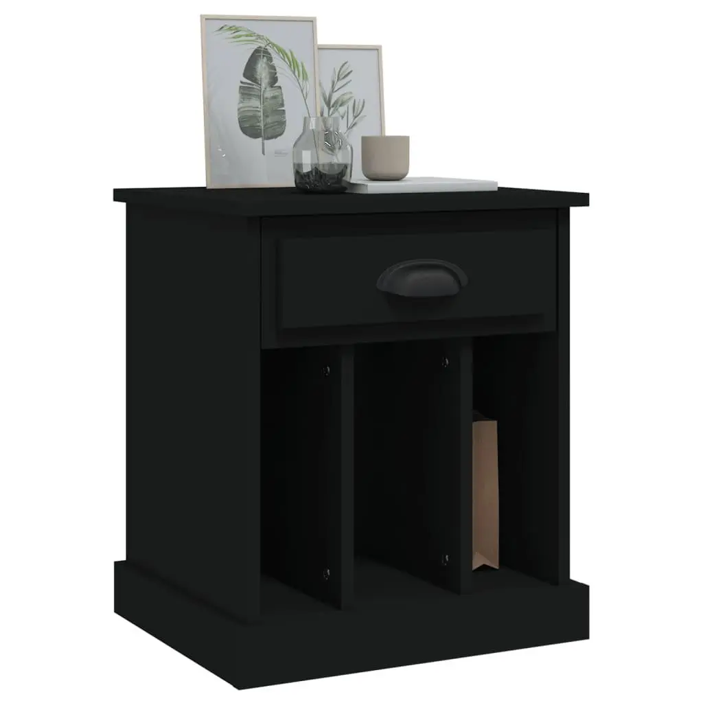 Bedside Table Black 43x36x50 cm Storage Drawer Compartments