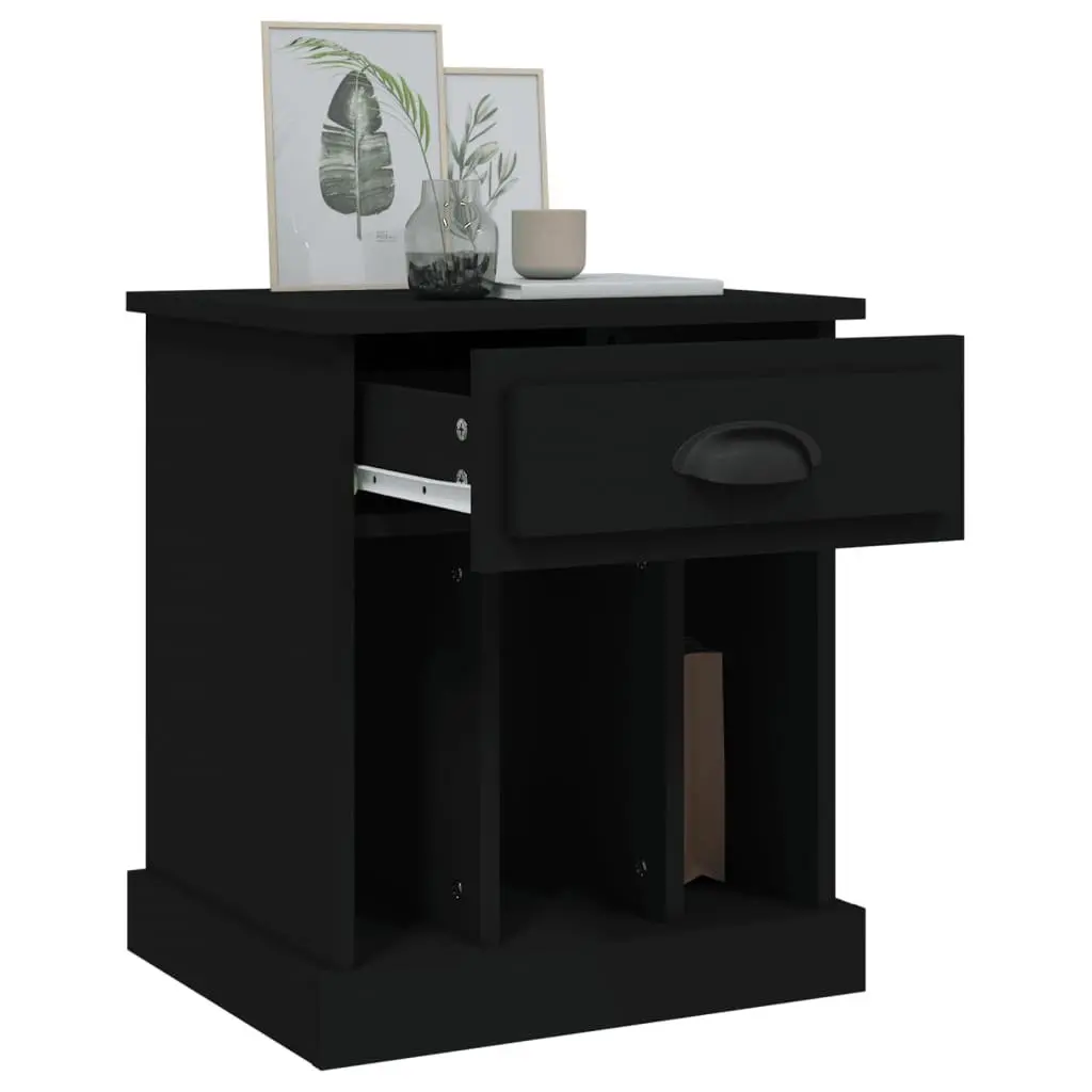 Bedside Table Black 43x36x50 cm Storage Drawer Compartments