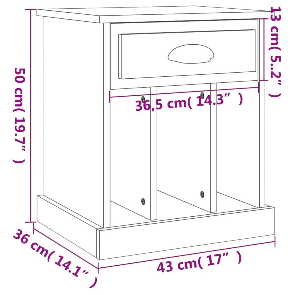 Bedside Table Black 43x36x50 cm Storage Drawer Compartments