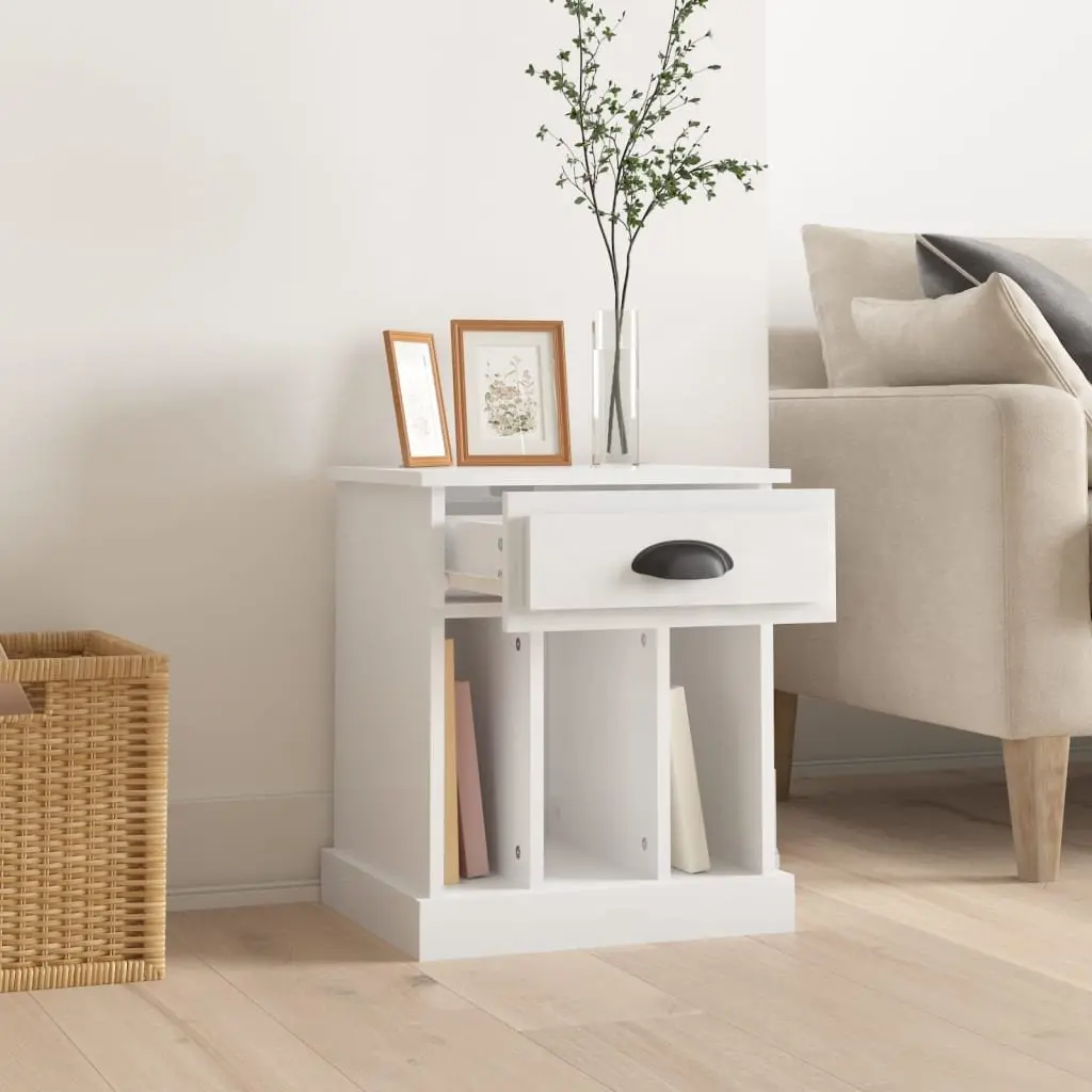 White High Gloss Bedside Cabinet with Drawer and Compartment Storage 43x36x50cm for Organizing Bedroom Essentials