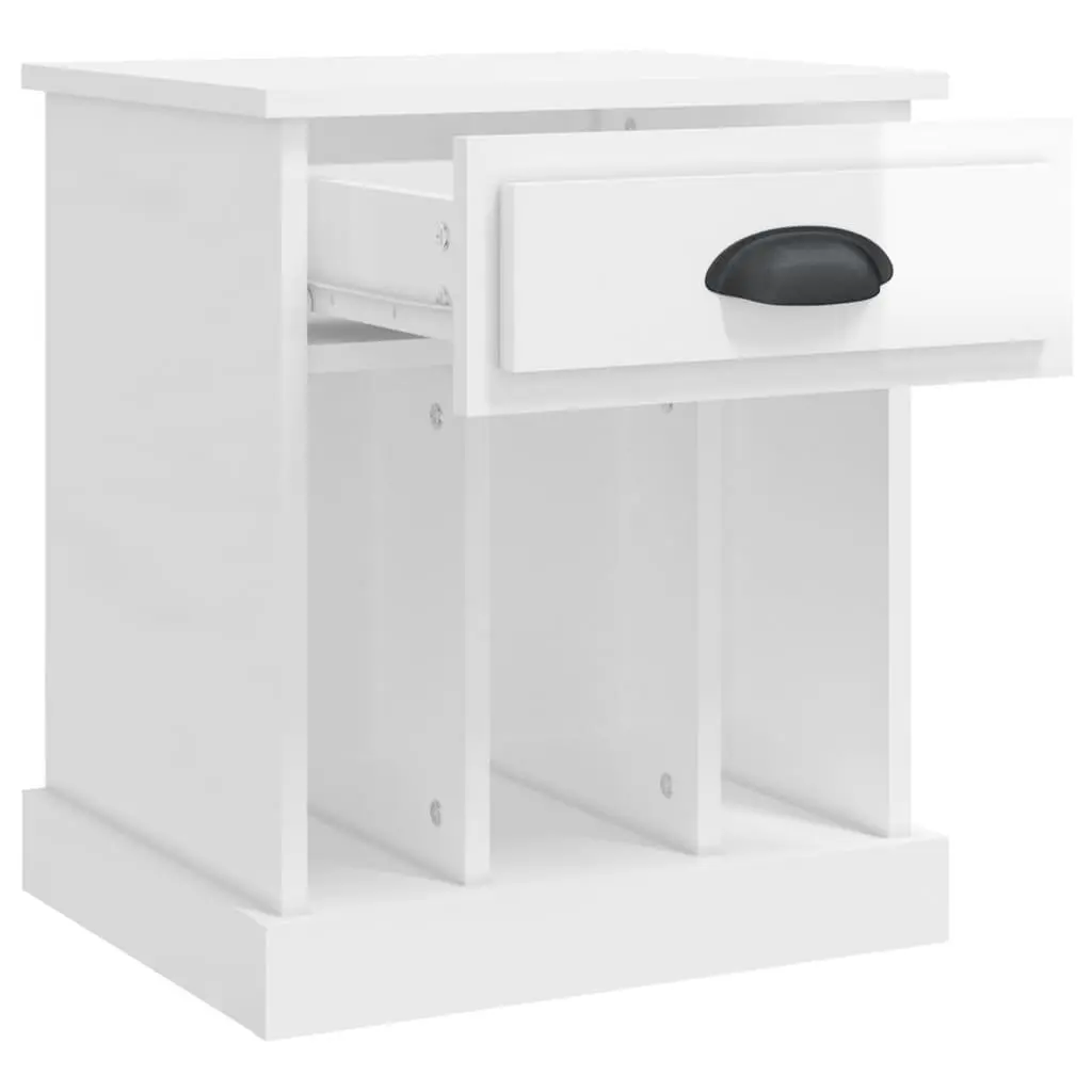 White High Gloss Bedside Cabinet with Drawer and Compartment Storage 43x36x50cm for Organizing Bedroom Essentials