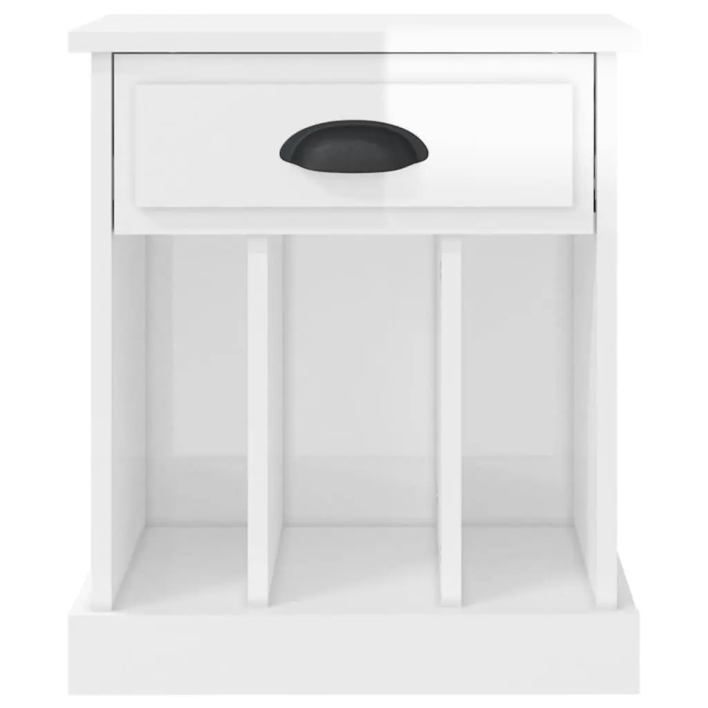 White High Gloss Bedside Cabinet with Drawer and Compartment Storage 43x36x50cm for Organizing Bedroom Essentials